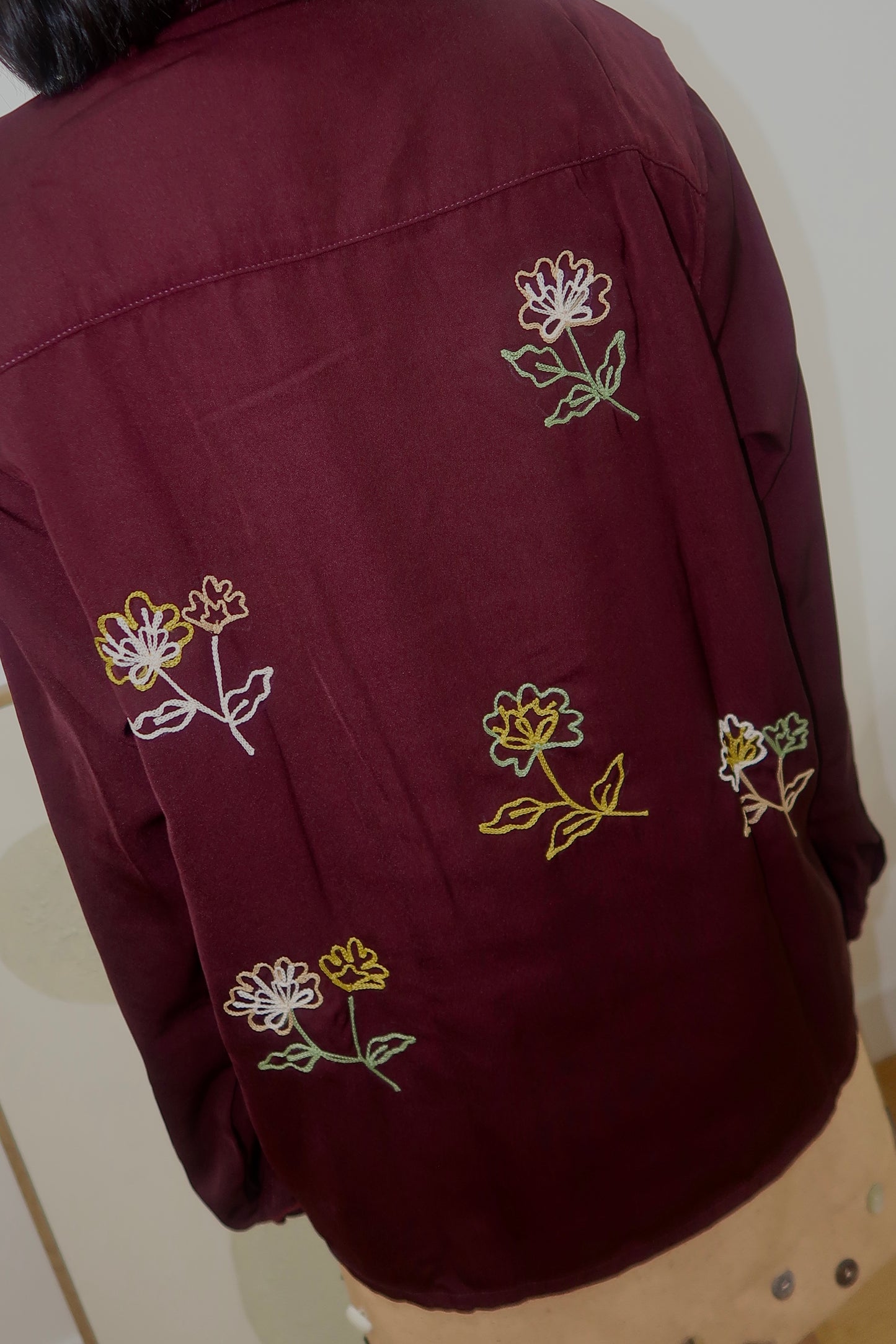 Roses Burgundy Long Sleeve Shirt
