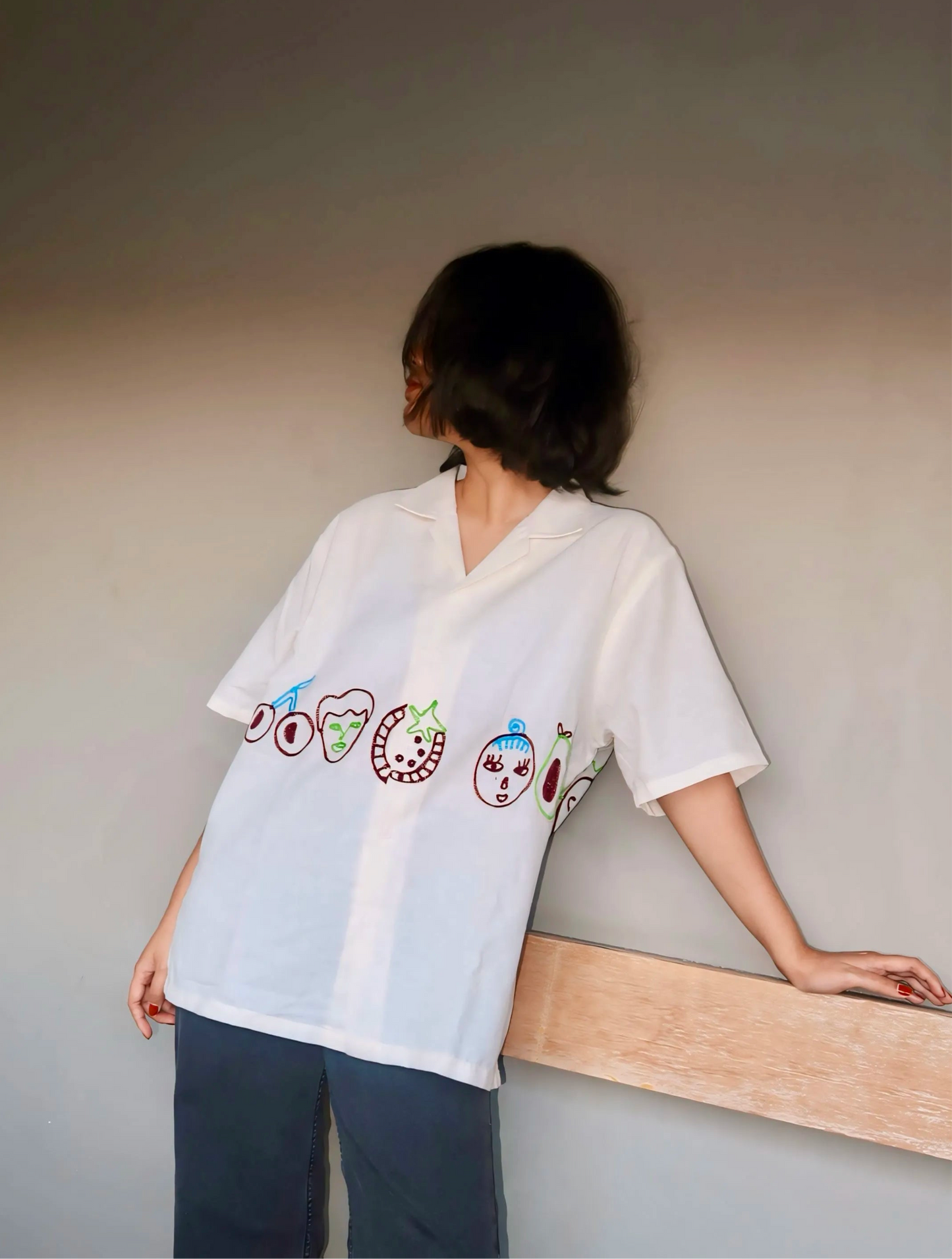 Familiar Faces Embroidery White Shirt