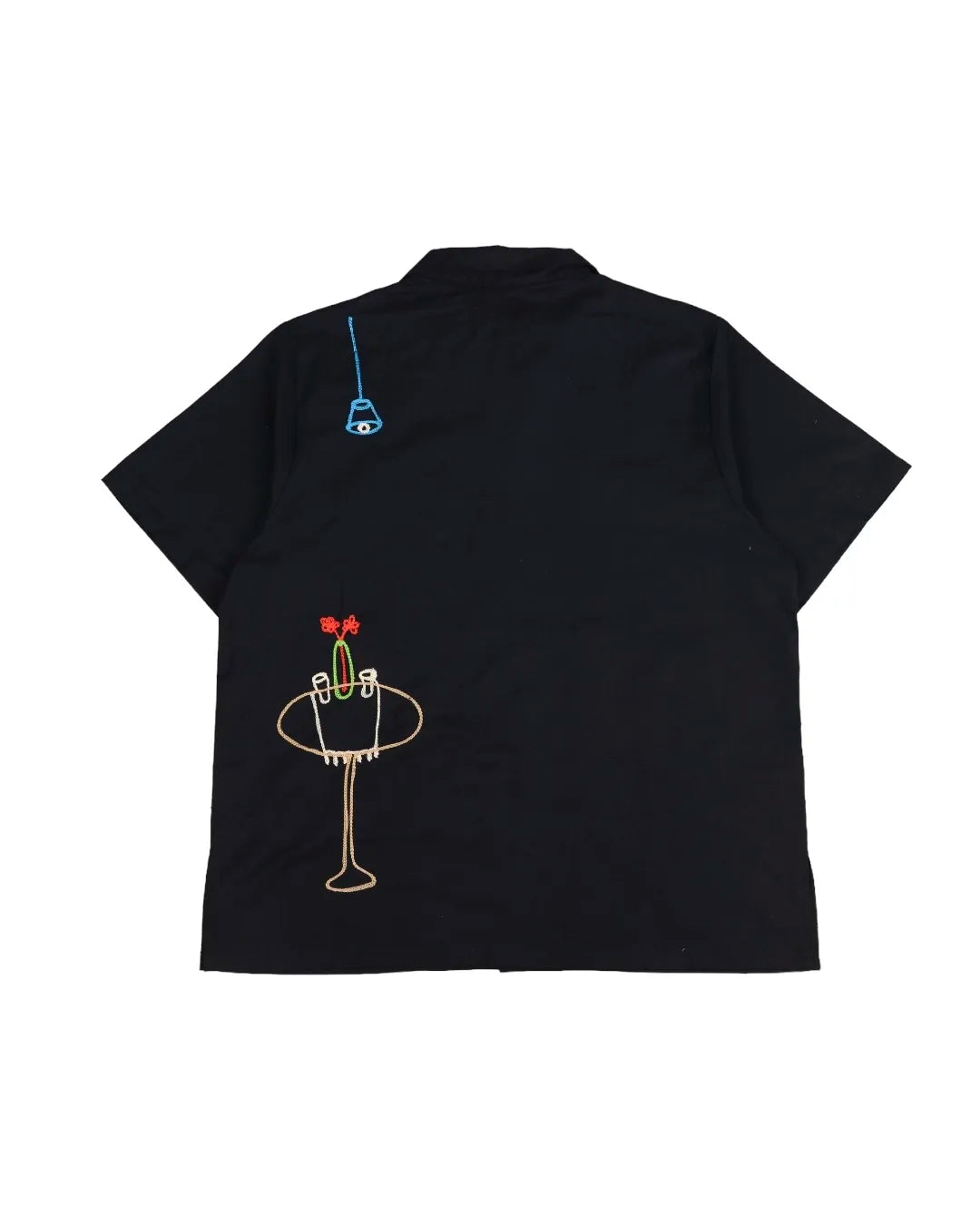 People on Table Embroidery Black Shirt