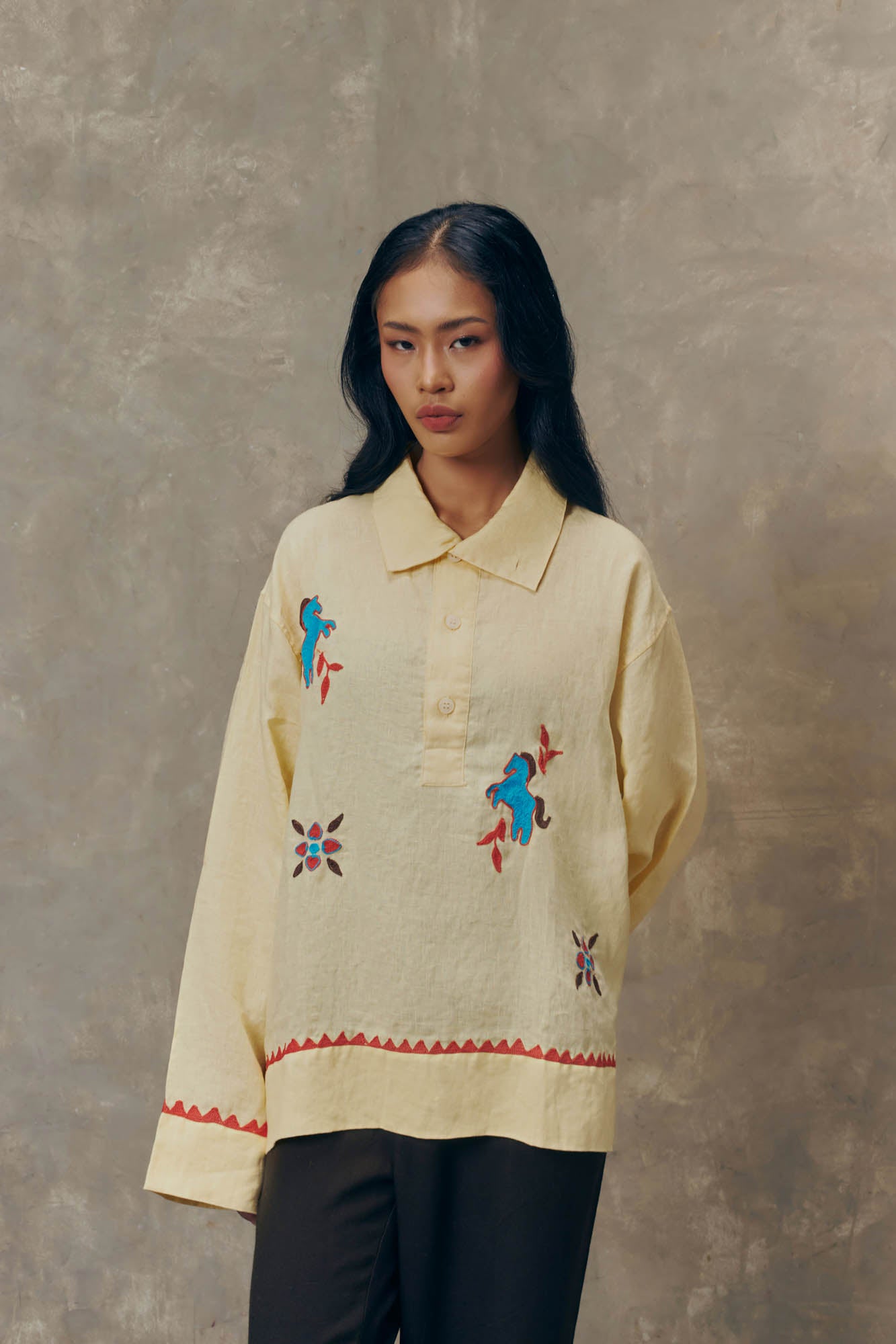 Yellow Horse Half Button Shirt