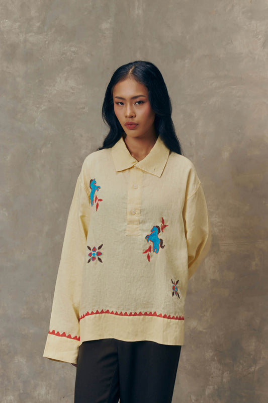 Yellow Horse Half Button Shirt
