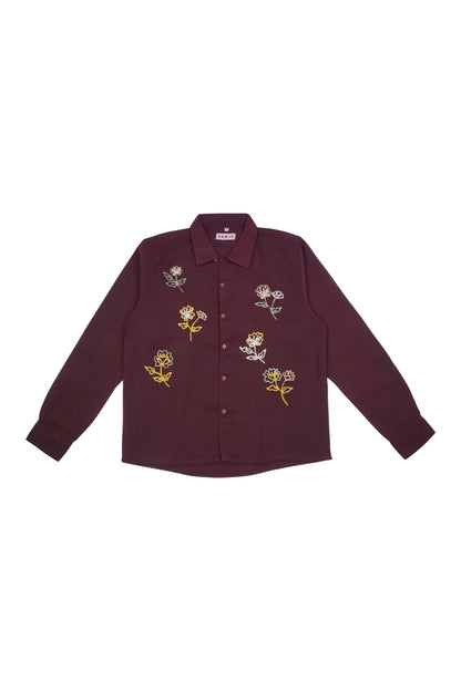 Roses Burgundy Long Sleeve Shirt