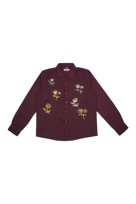 Roses Burgundy Long Sleeve Shirt