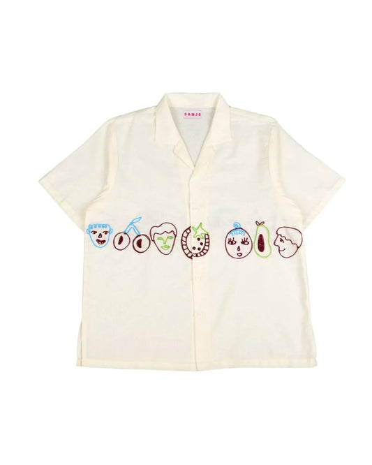 Familiar Faces Embroidery White Shirt