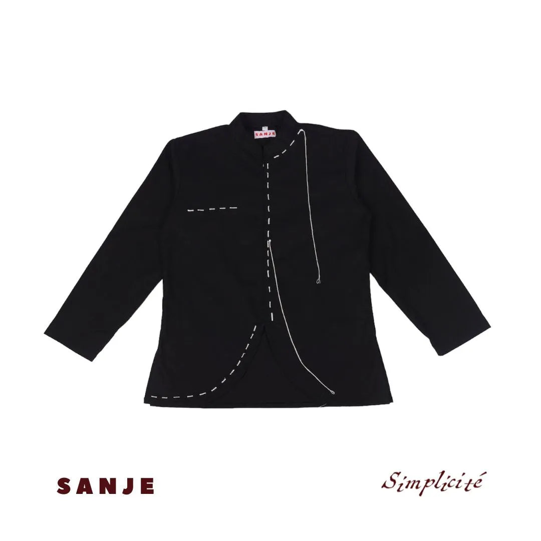 Black Embroidery Zip Shirt Black