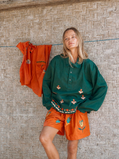 Emerald Tulip Half Button Shirt