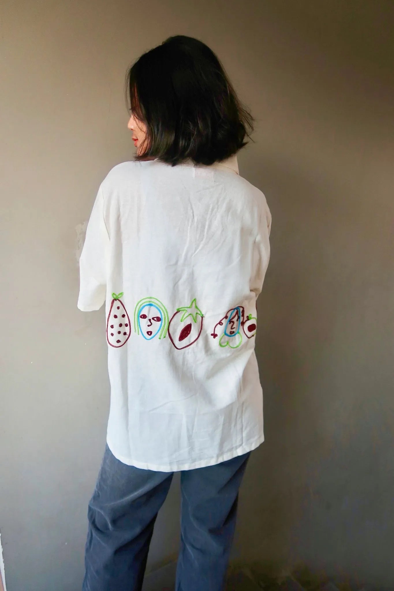 Familiar Faces Embroidery White Shirt