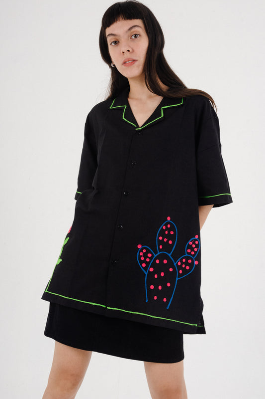 Midnight Garden Embroidery Shirt