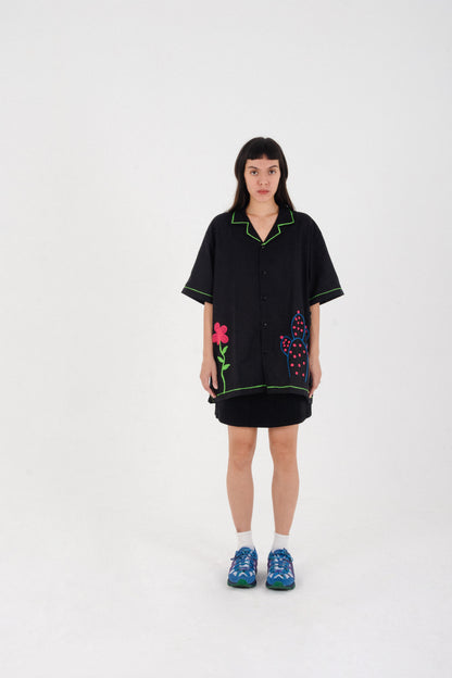 Midnight Garden Embroidery Shirt