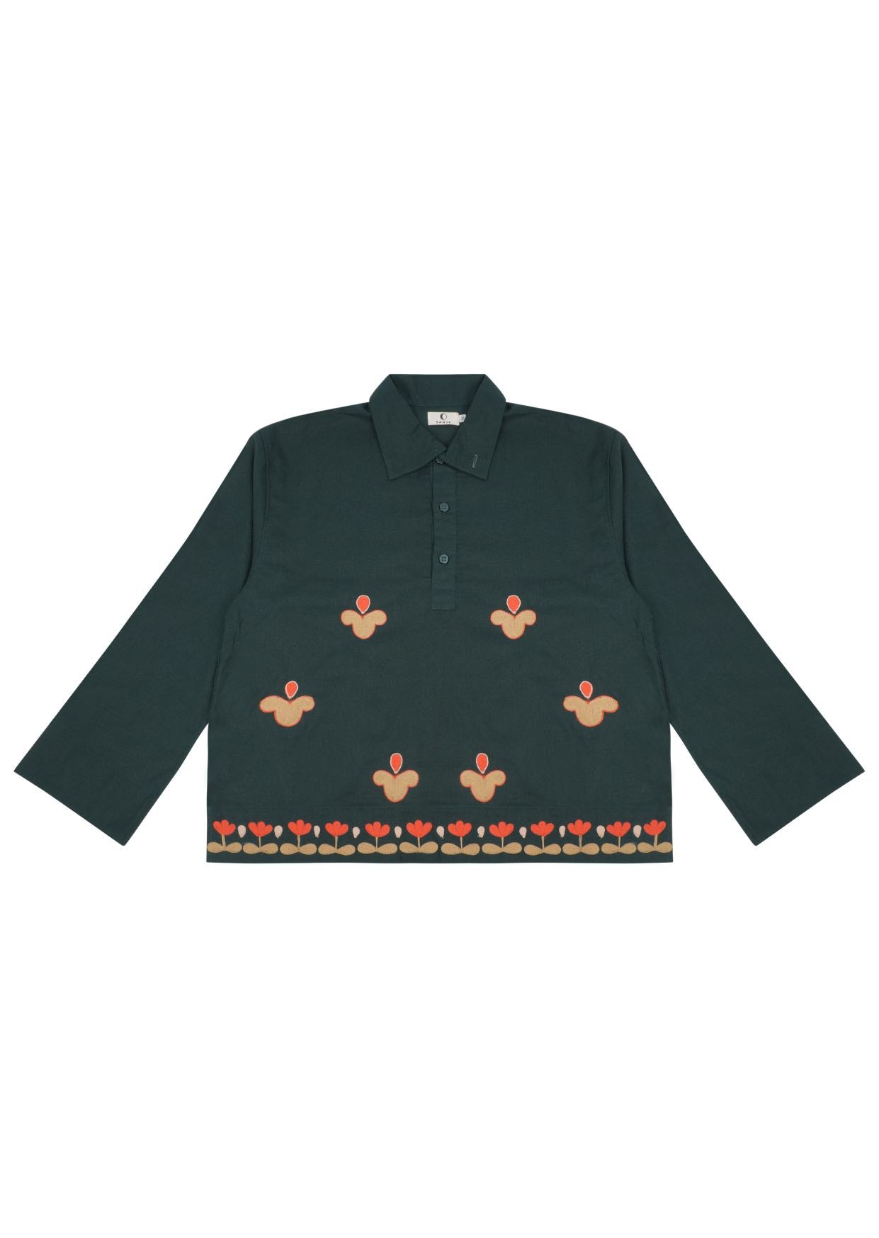 Emerald Tulip Half Button Shirt