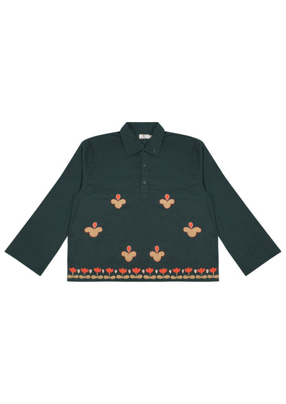 Emerald Tulip Half Button Shirt