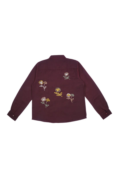 Roses Burgundy Long Sleeve Shirt