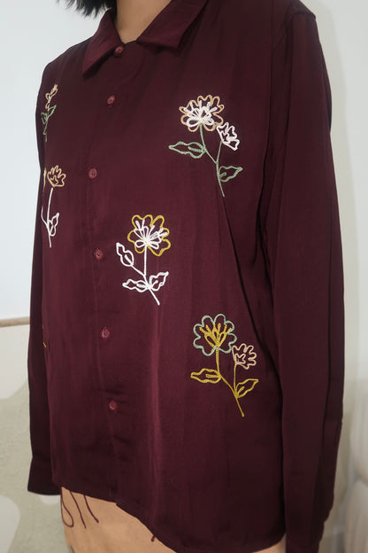 Roses Burgundy Long Sleeve Shirt