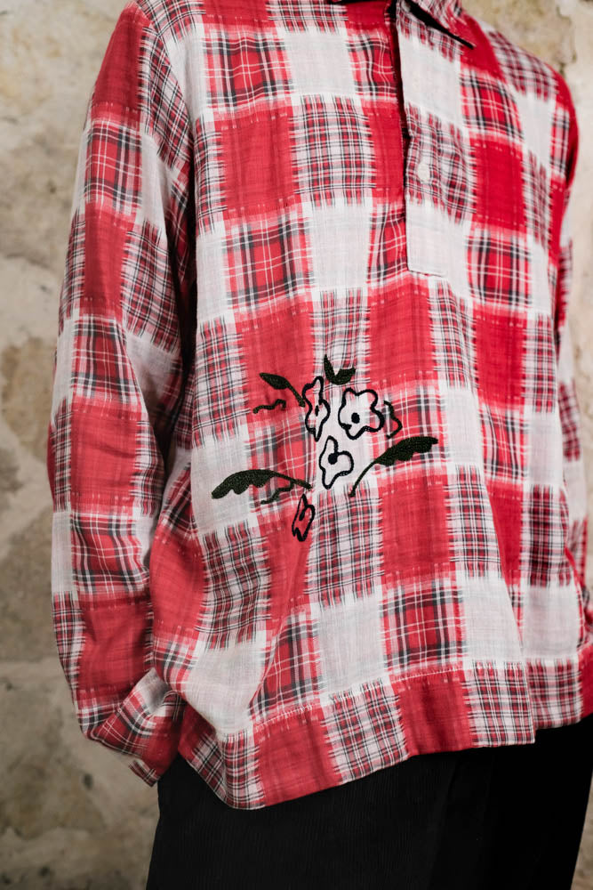 Poppy Red Half Button Shirt