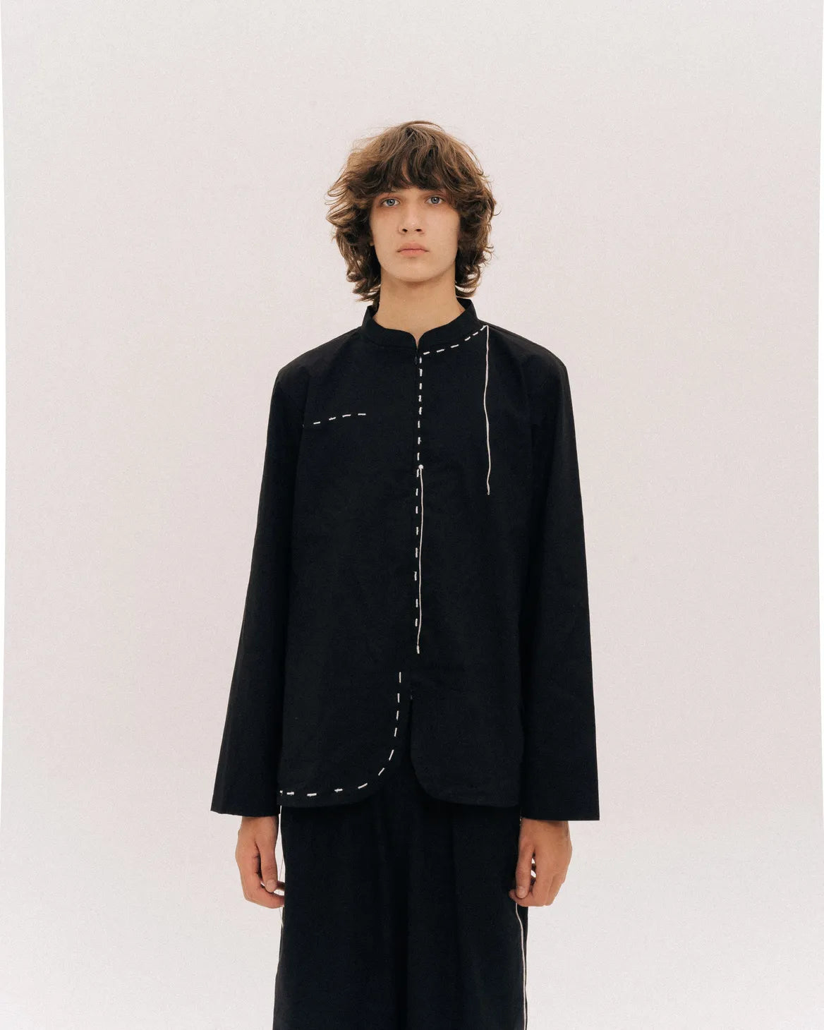 Black Embroidery Zip Shirt Black