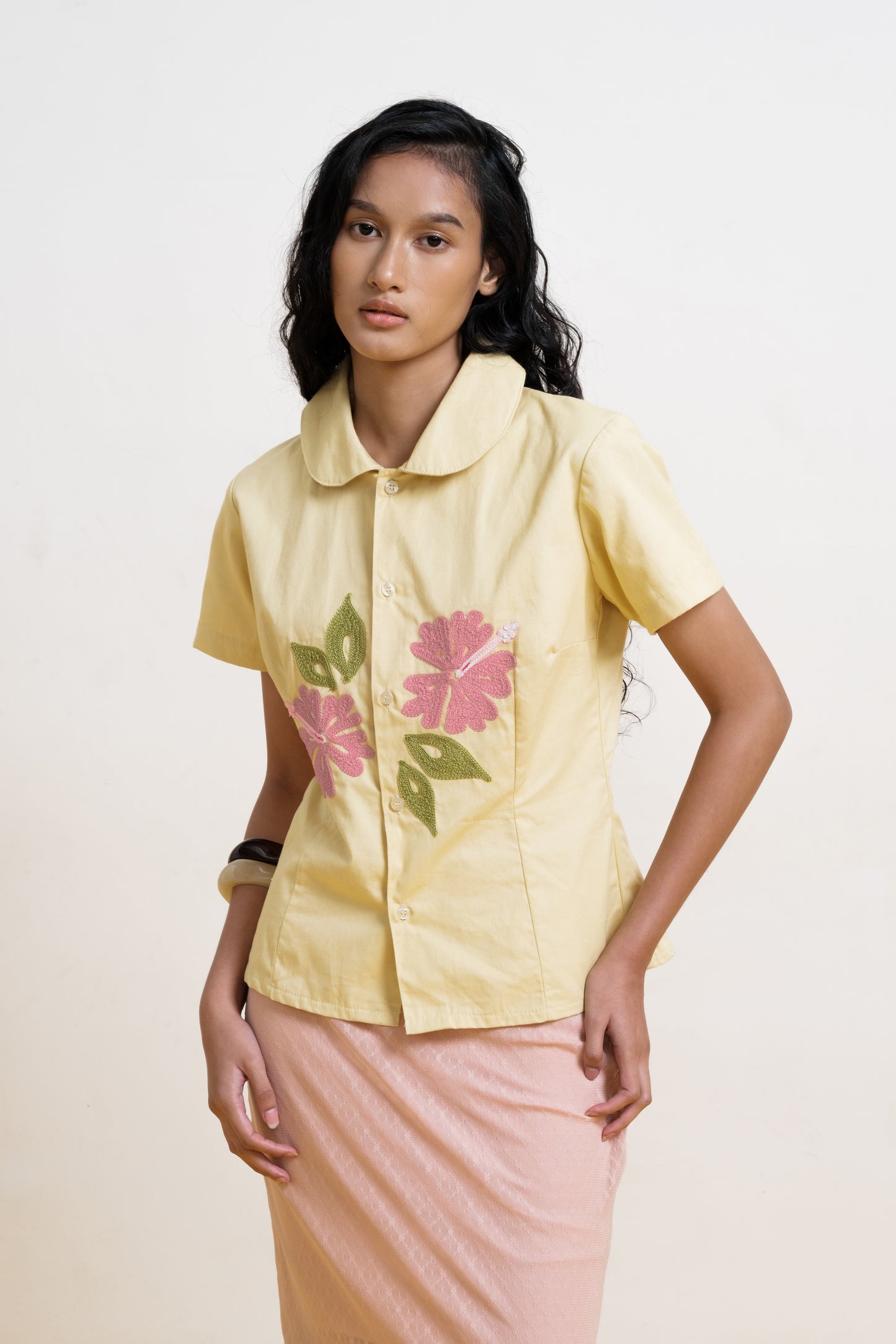 Yellow Floral Woman Shirt