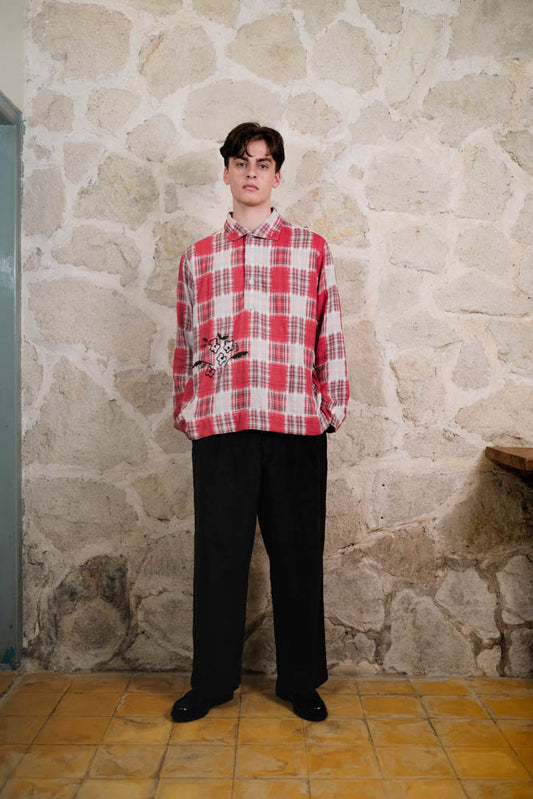 Poppy Red Half Button Shirt