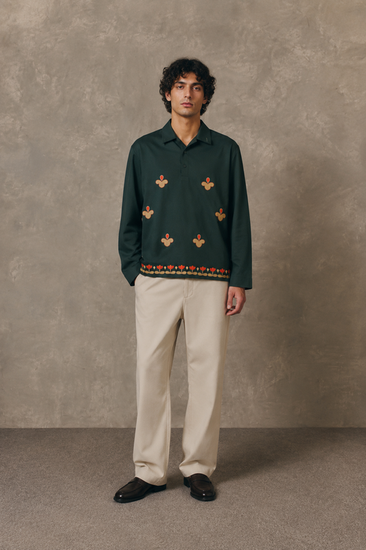 Emerald Tulip Half Button Shirt