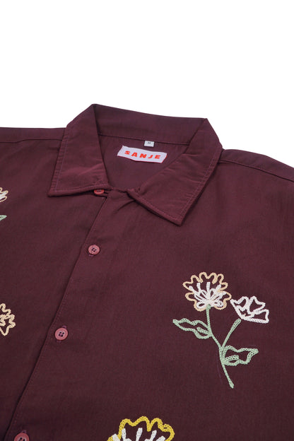 Roses Burgundy Long Sleeve Shirt
