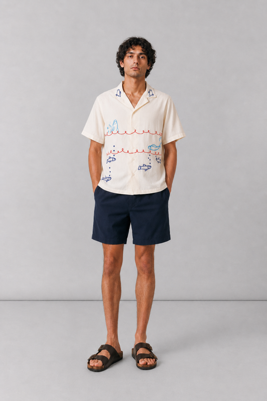 Fishes Embroidery White Shirt