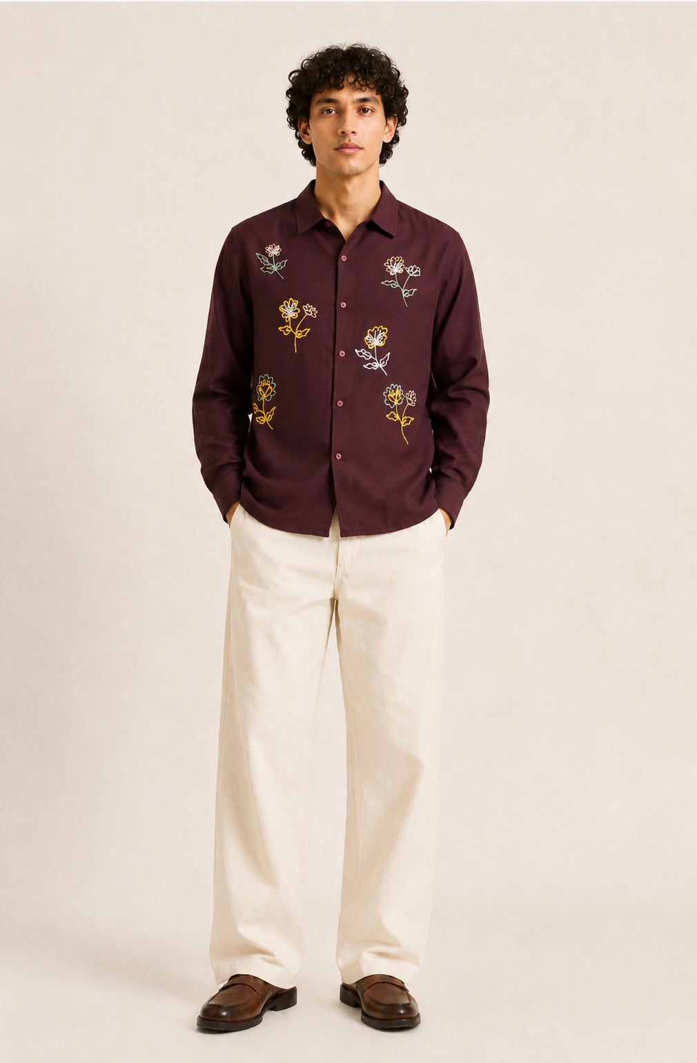 Roses Burgundy Long Sleeve Shirt