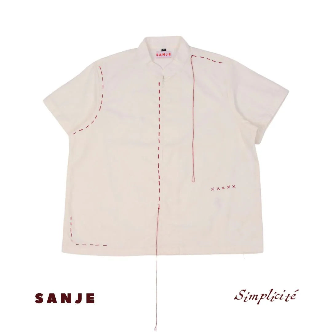 White Embroidery Zip Shirt