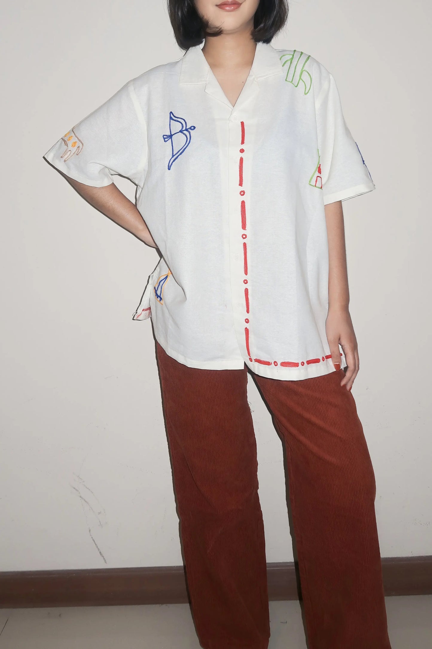 Arrow Tent Embroidery White Shirt